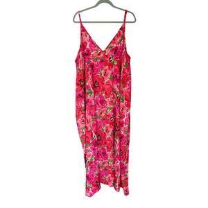 VAN WINKLE & CO. Moody Floral Sleeveless V-Neck Woven Satin Maxi Chemise SIZE 3X